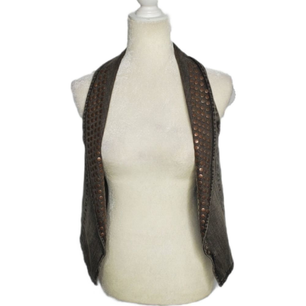 QUIKSILVER‎ gray vest studded nailhead denim high low S
